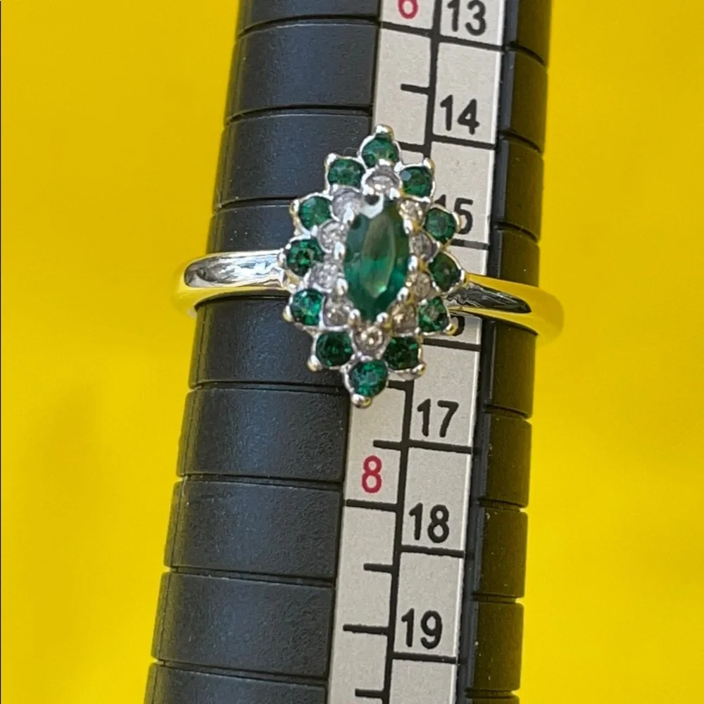 New vintage 14k gold electroplate ring/ emeralds